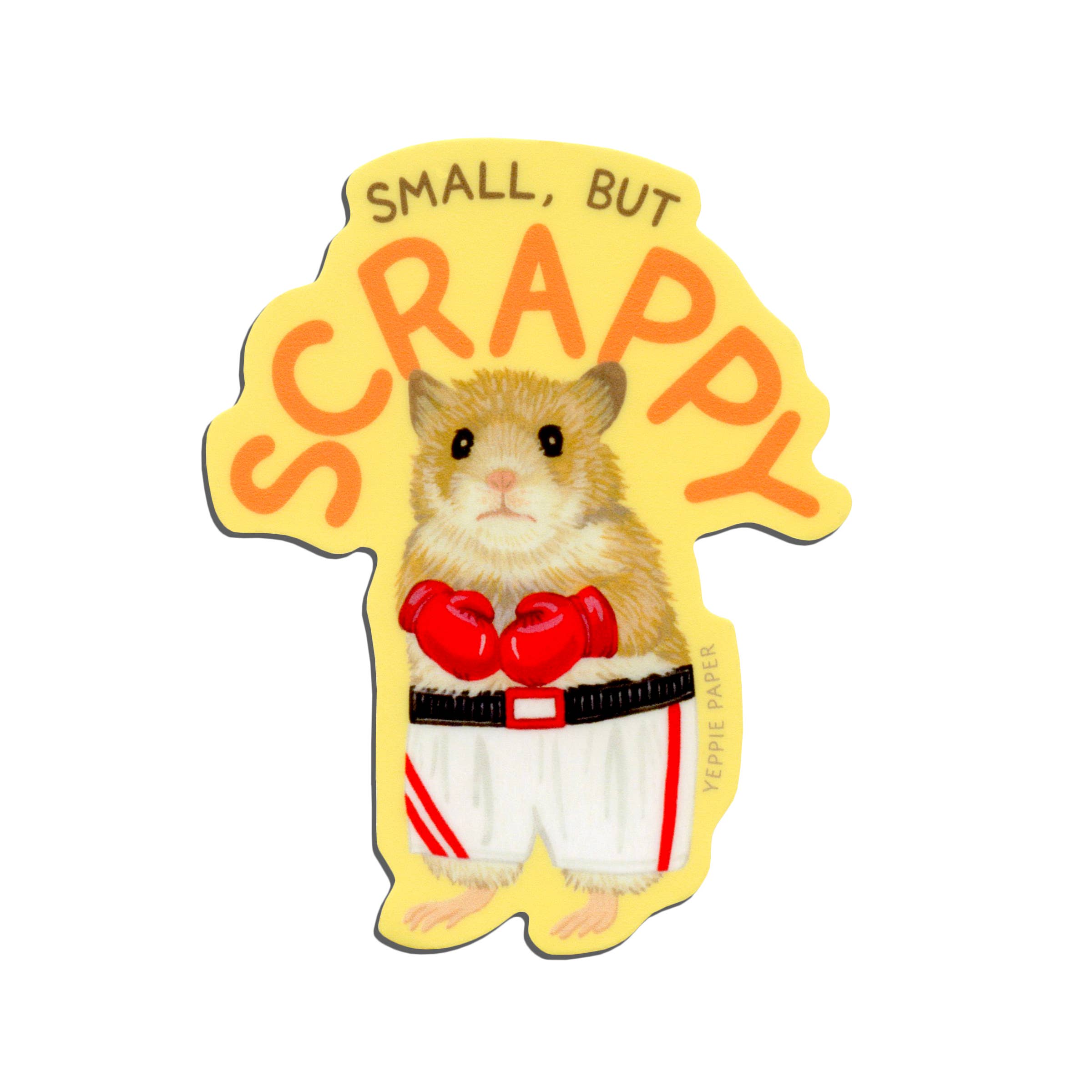 Small But Scrappy Hamster with Boxing Gloves and Shorts Sticker