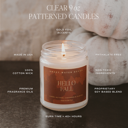 Hello Fall 9 oz Soy Candle (Gold Foil) - Fall Home Decor