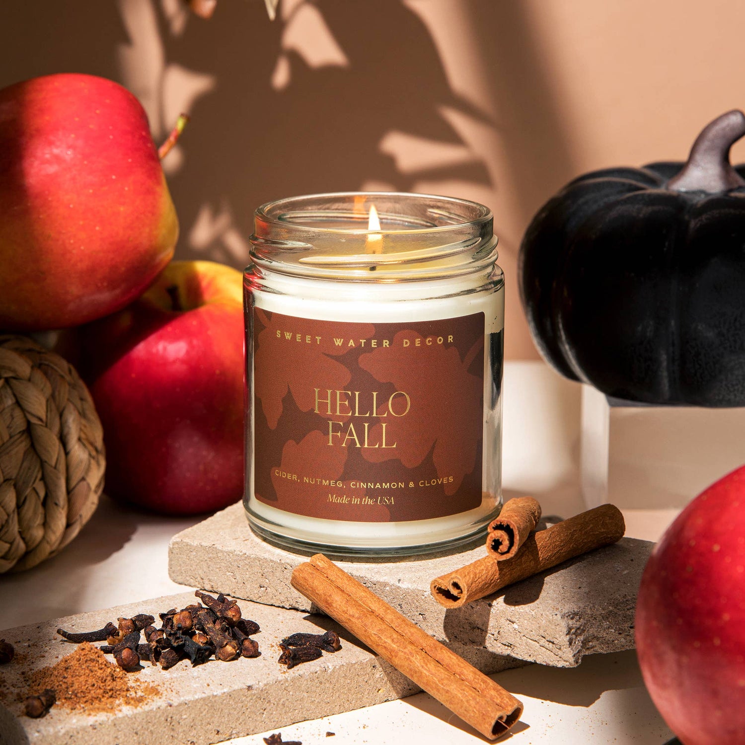 Hello Fall 9 oz Soy Candle (Gold Foil) - Fall Home Decor