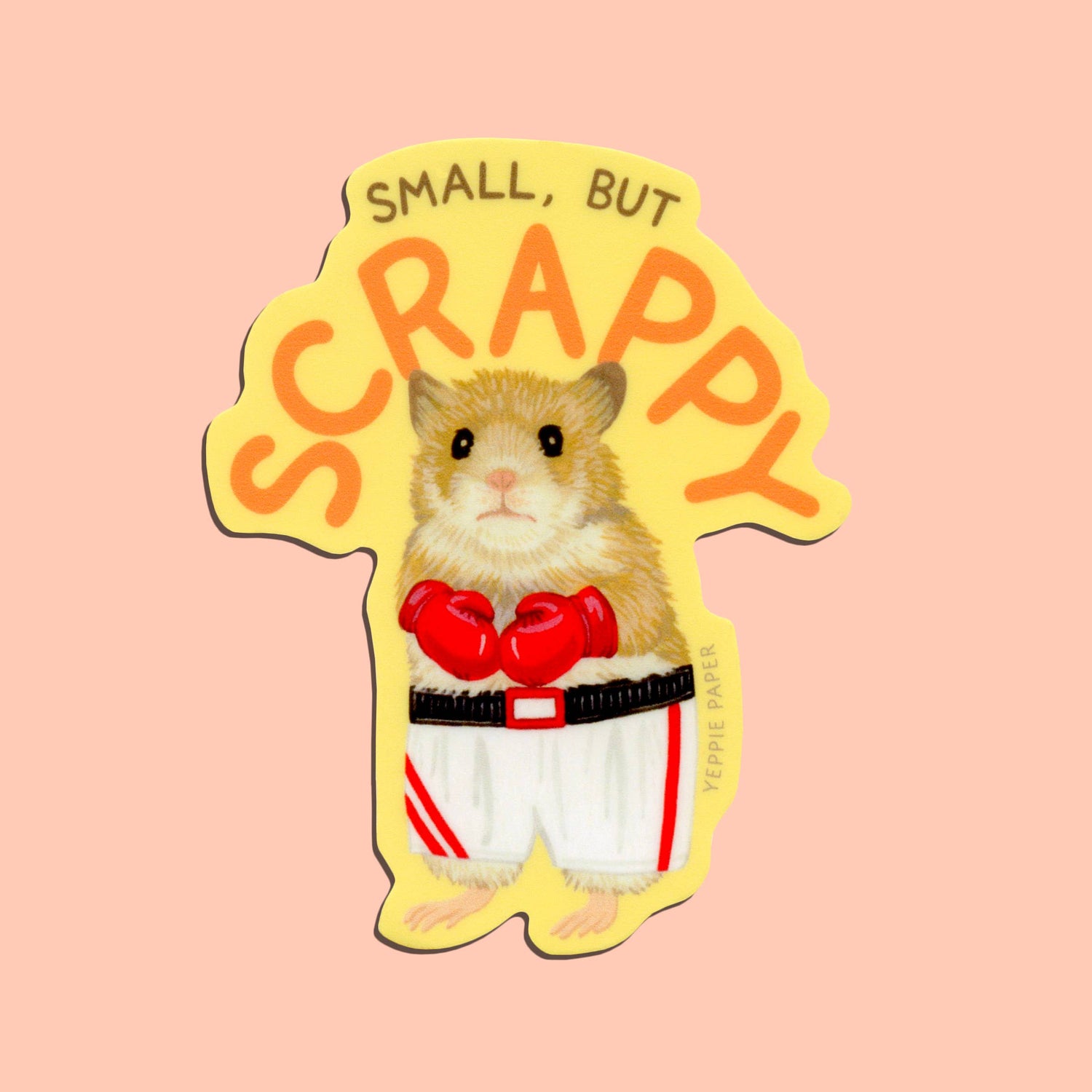 Small But Scrappy Hamster with Boxing Gloves and Shorts Sticker