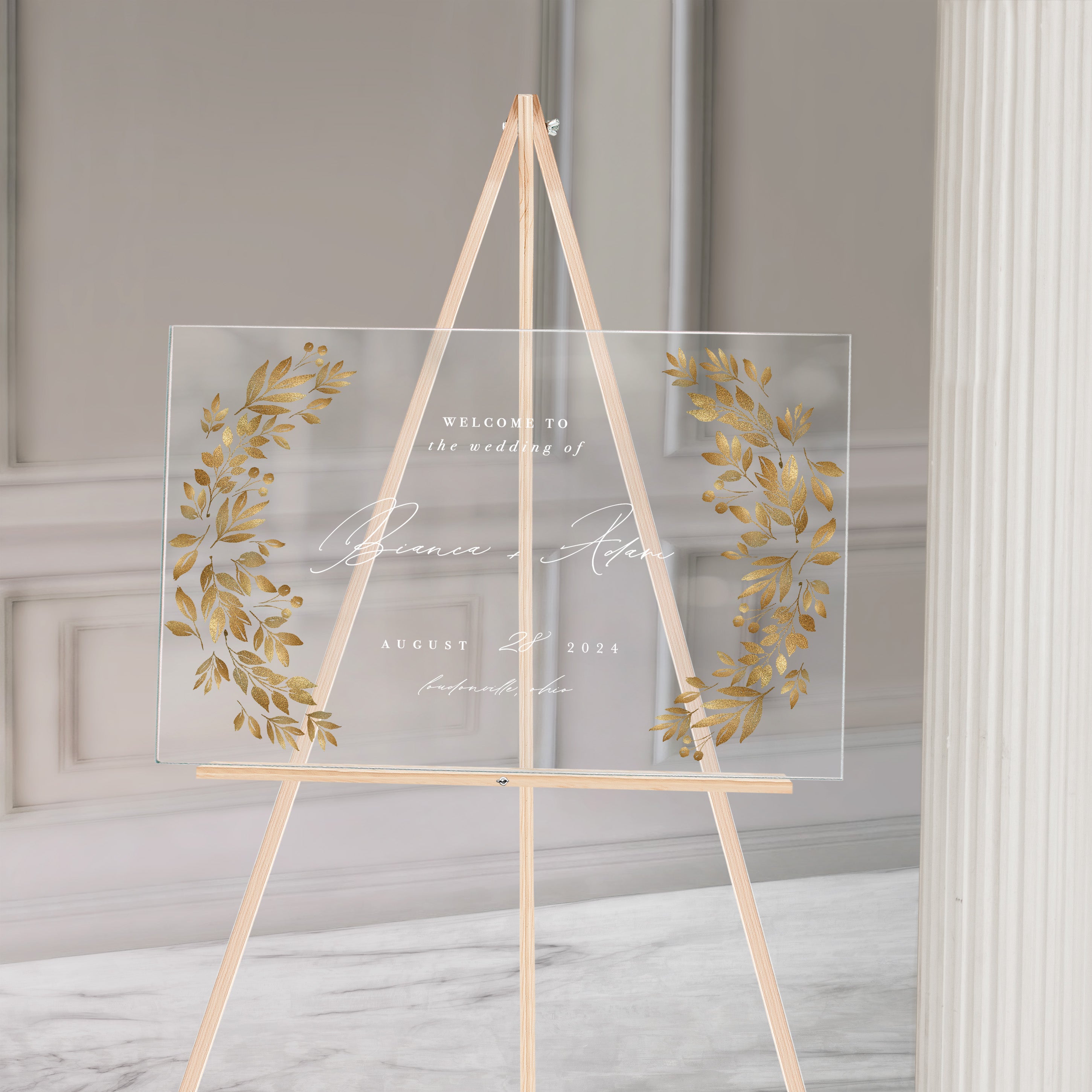 Golden Botanicals Acrylic Wedding Sign