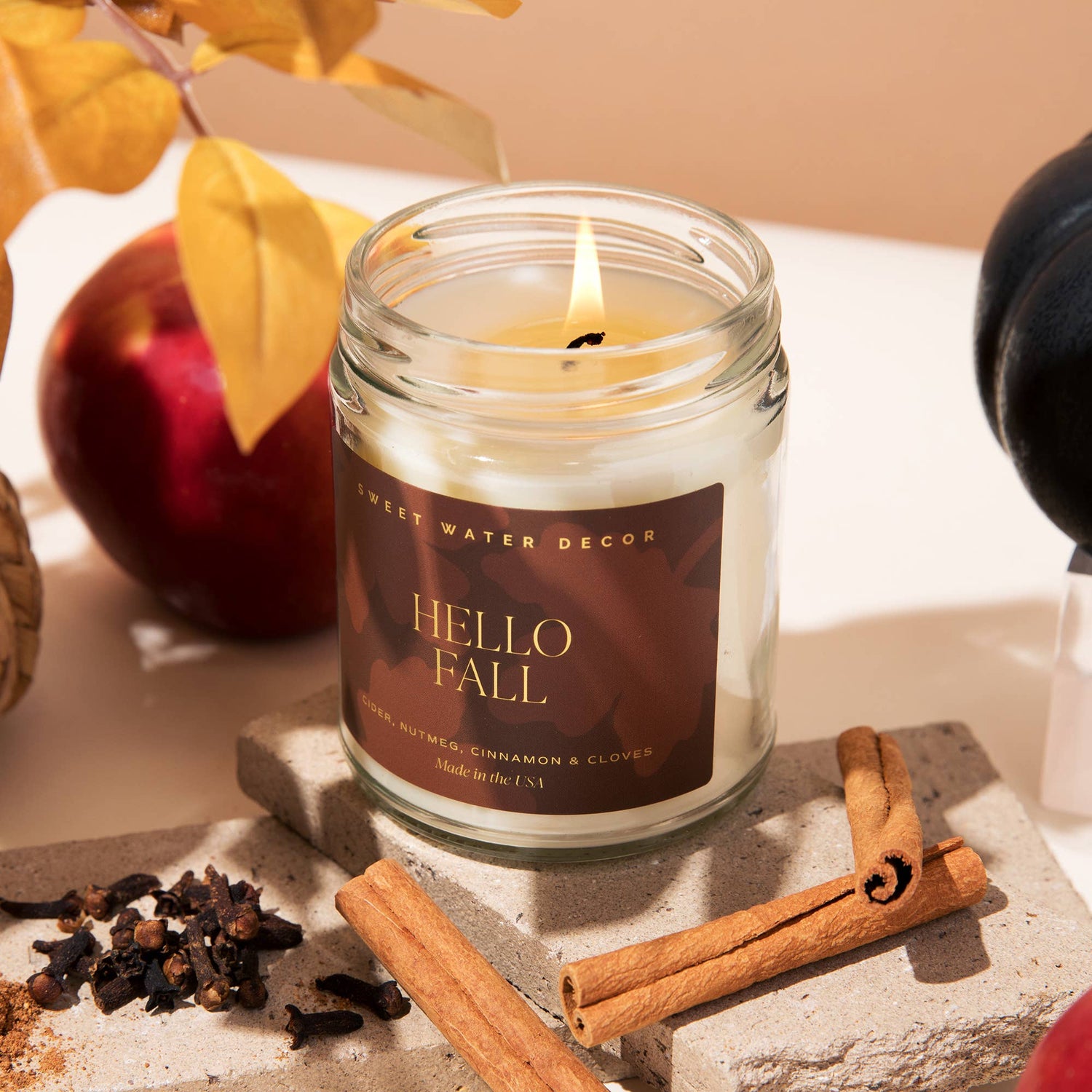 Hello Fall 9 oz Soy Candle (Gold Foil) - Fall Home Decor