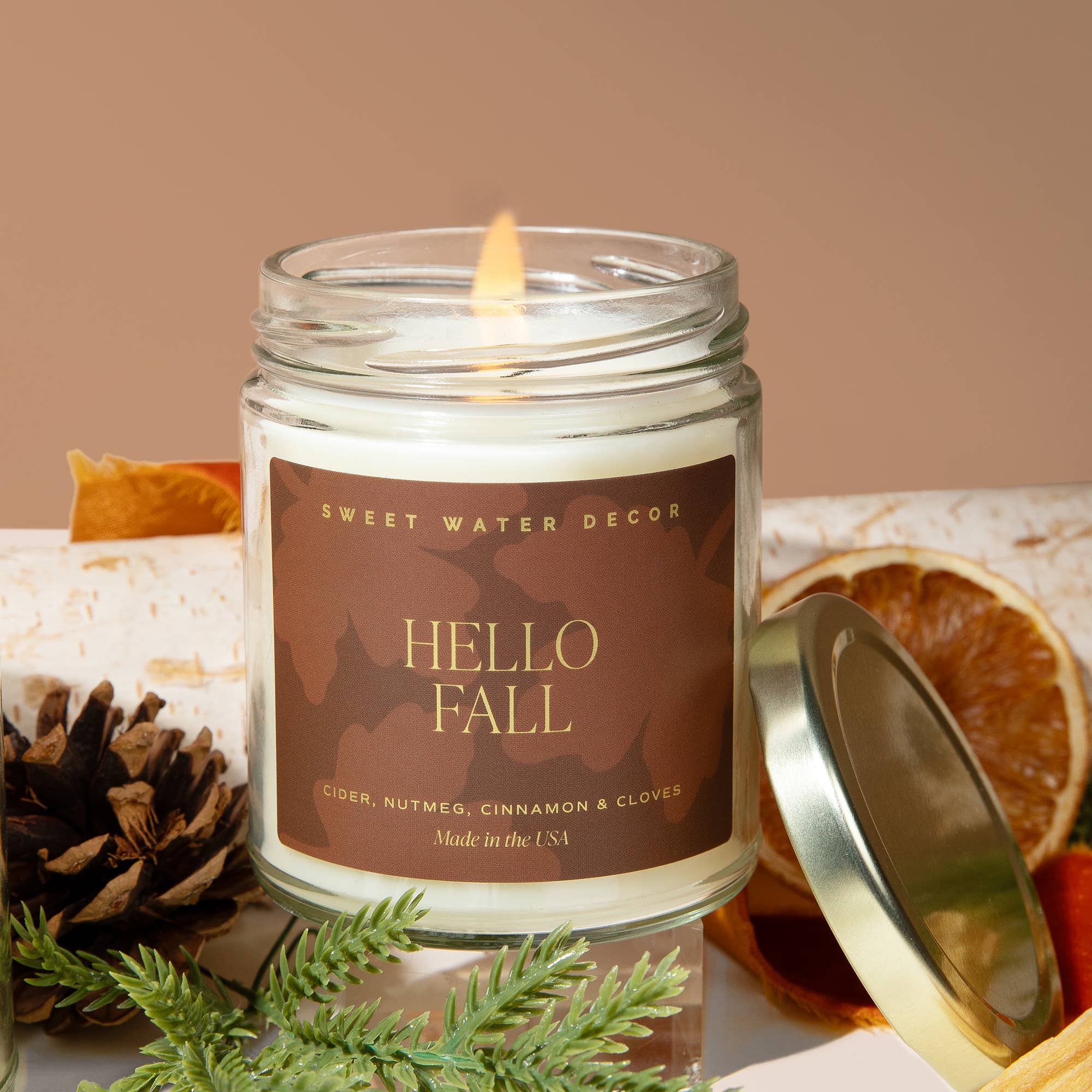 Hello Fall 9 oz Soy Candle (Gold Foil) - Fall Home Decor