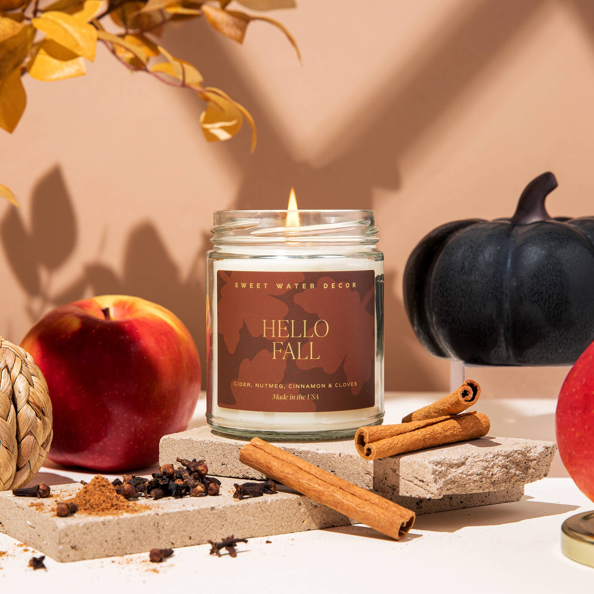 Hello Fall 9 oz Soy Candle (Gold Foil) - Fall Home Decor