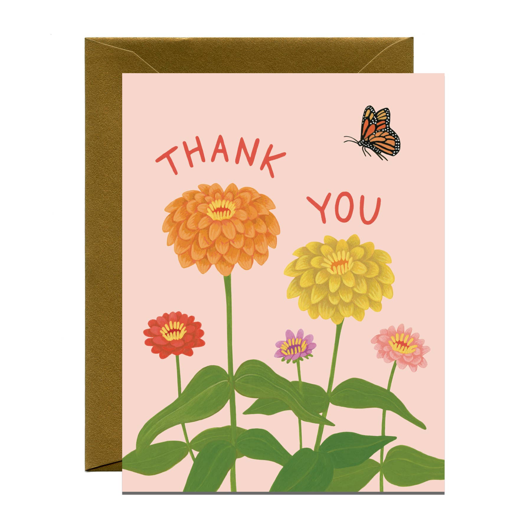 Zinnia Flower and Monarch Butterfly Thank You Card