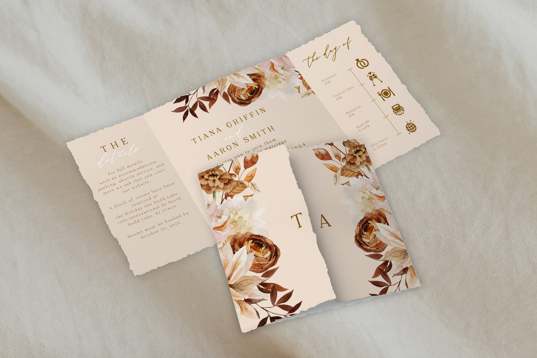 Deckled Edge Golden Wreath Gatefold Invitation