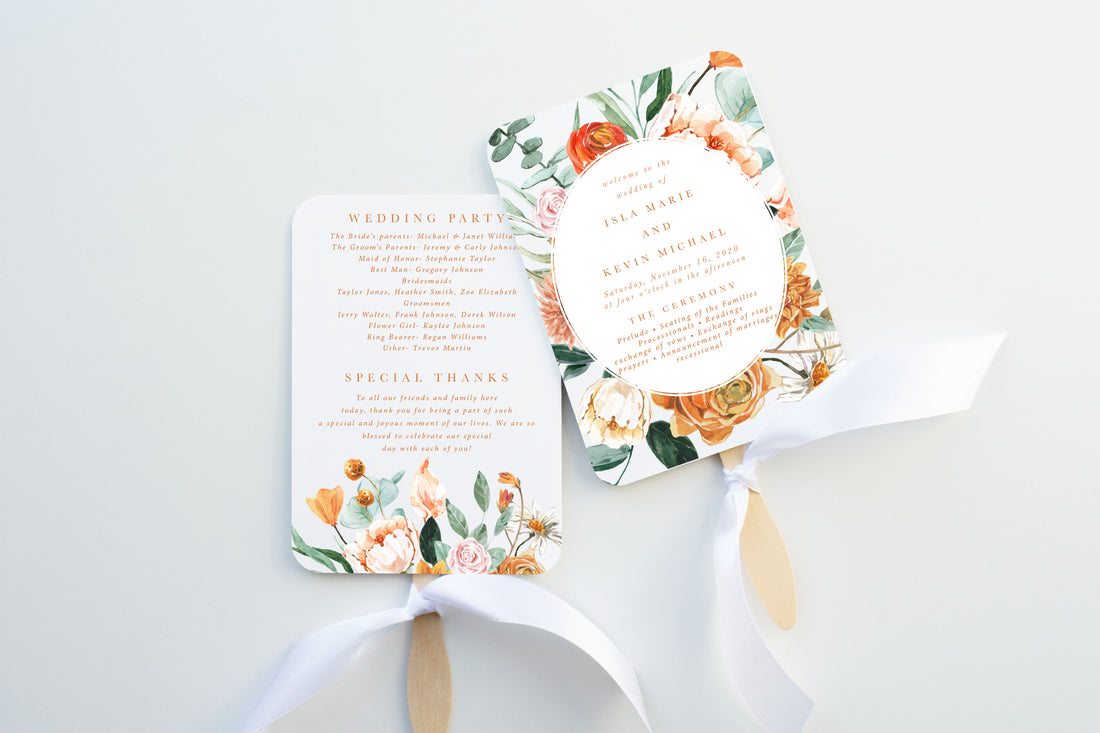 Bright Fall Wedding Program Fan