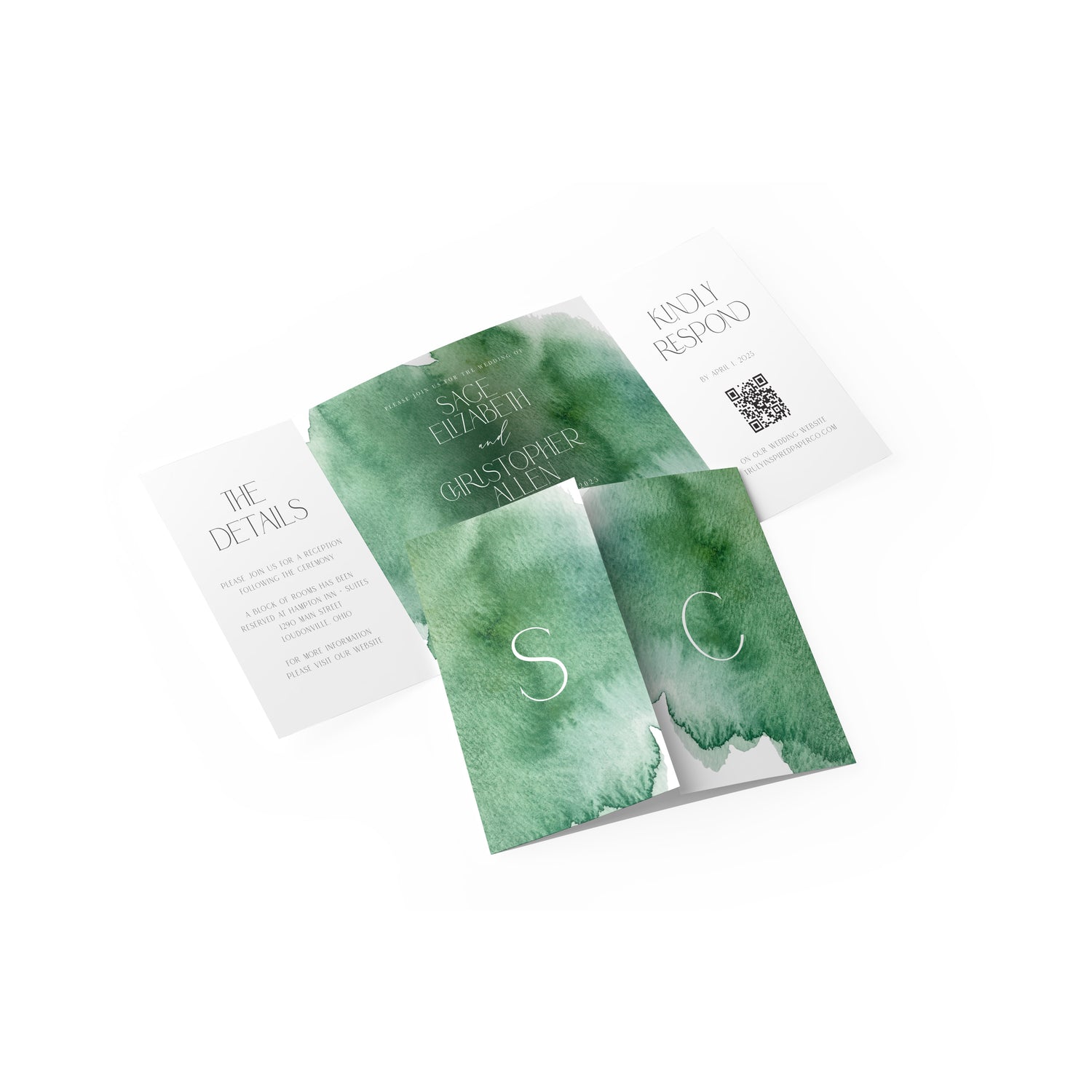 Deep Green Watercolor Gate Fold Invitation