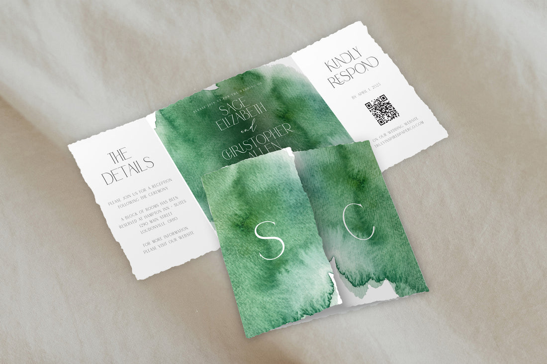 Deckled Edge Deep Green Gatefold Invitation