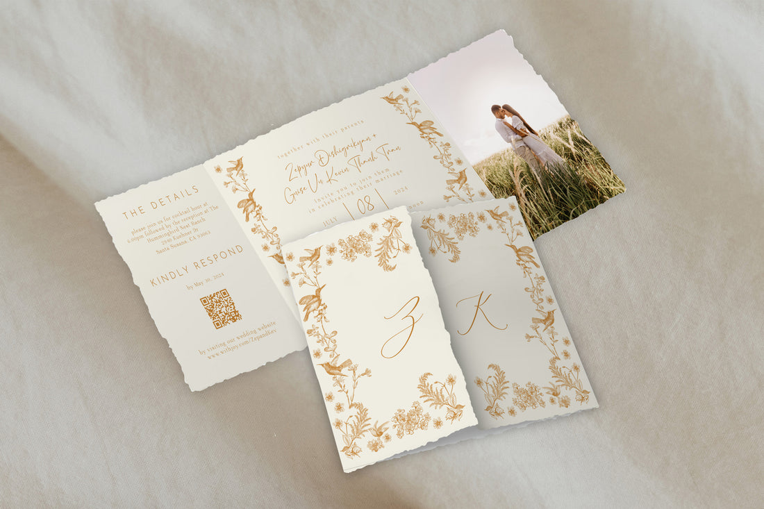 Deckled Edge Hummingbird Gatefold Invitation