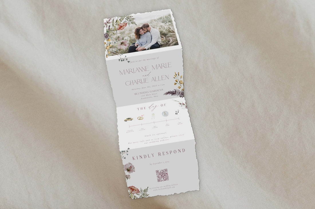 Deckled Edge Lavender Rose Tri Fold Invitation