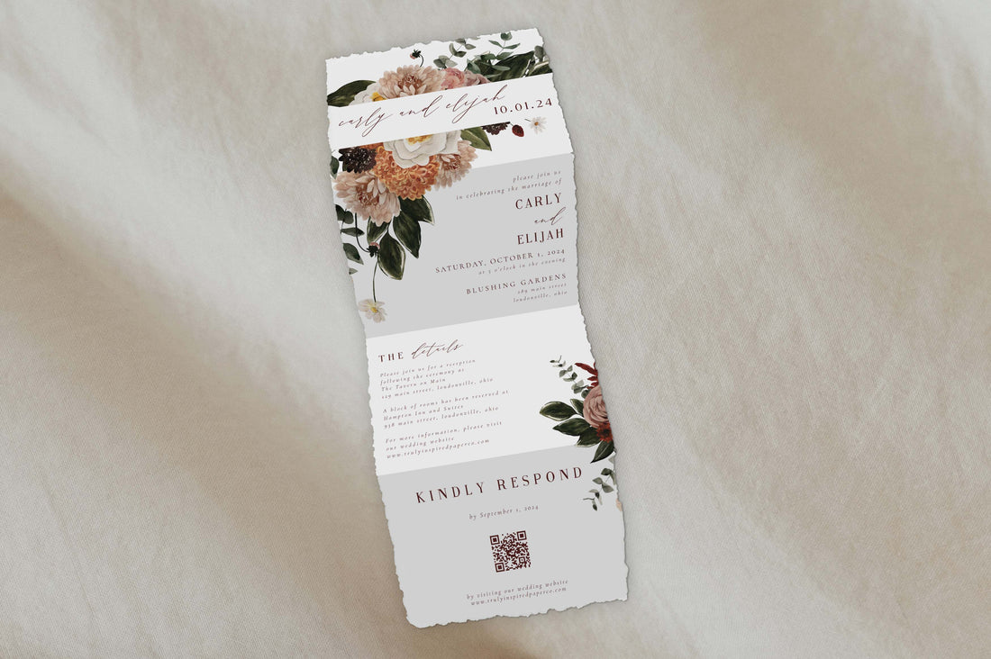 Deckled Edge Moody Boho Wildflower Tri Fold Invitation