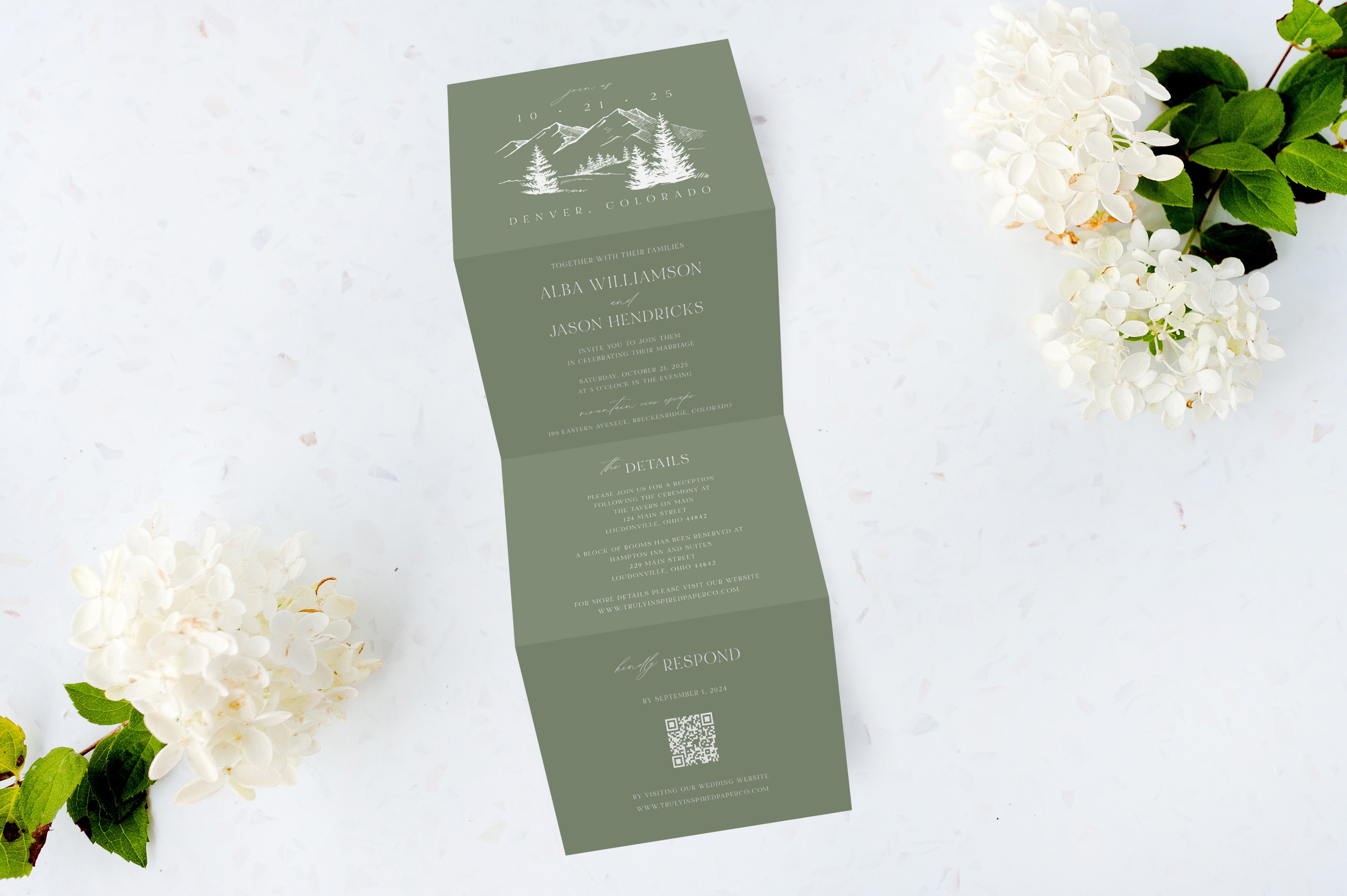 Olive Mountain Range Tri Fold Invitation