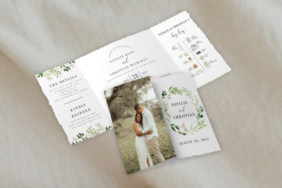 Deckled Edge Rustic Greenery Gatefold Invitation