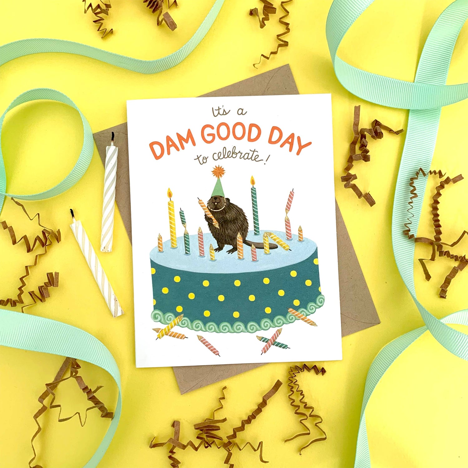 Dam Good Day Beaver, Cake and Candles Birthday Card