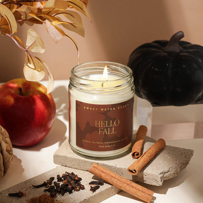 Hello Fall 9 oz Soy Candle (Gold Foil) - Fall Home Decor