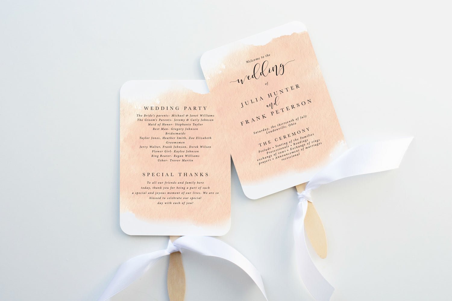 Blush Watercolor Wedding Program Fan