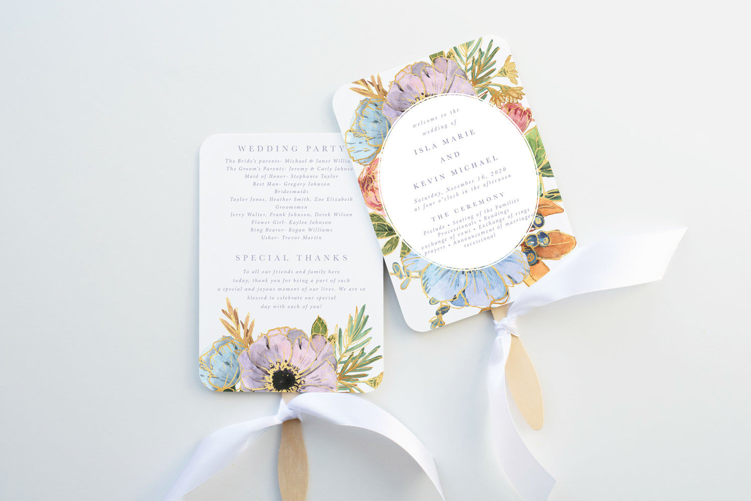 Boho Floral Wedding Program Fan