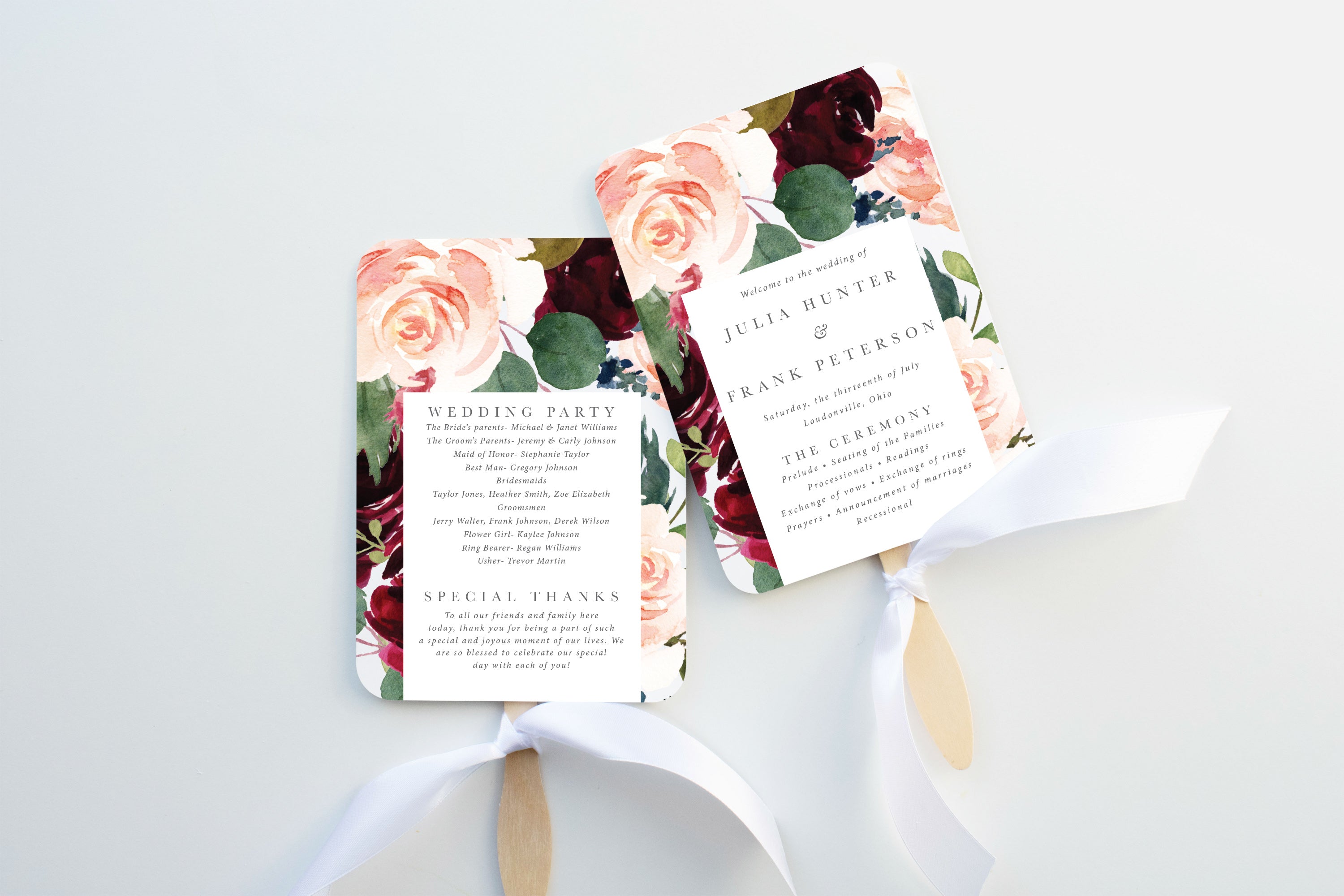 Burgundy Pattern Wedding Program Fan