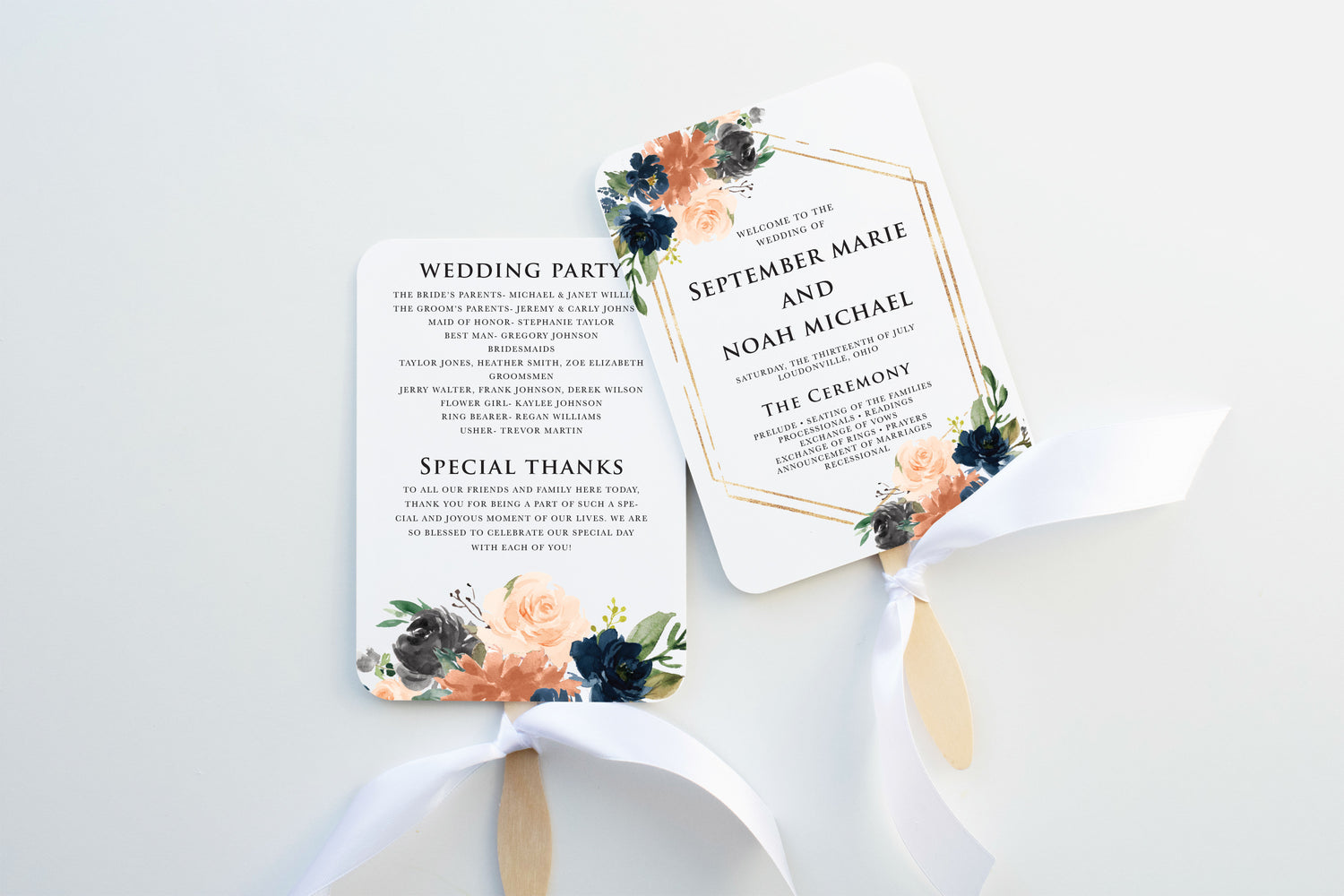 Coral Wedding Program Fan