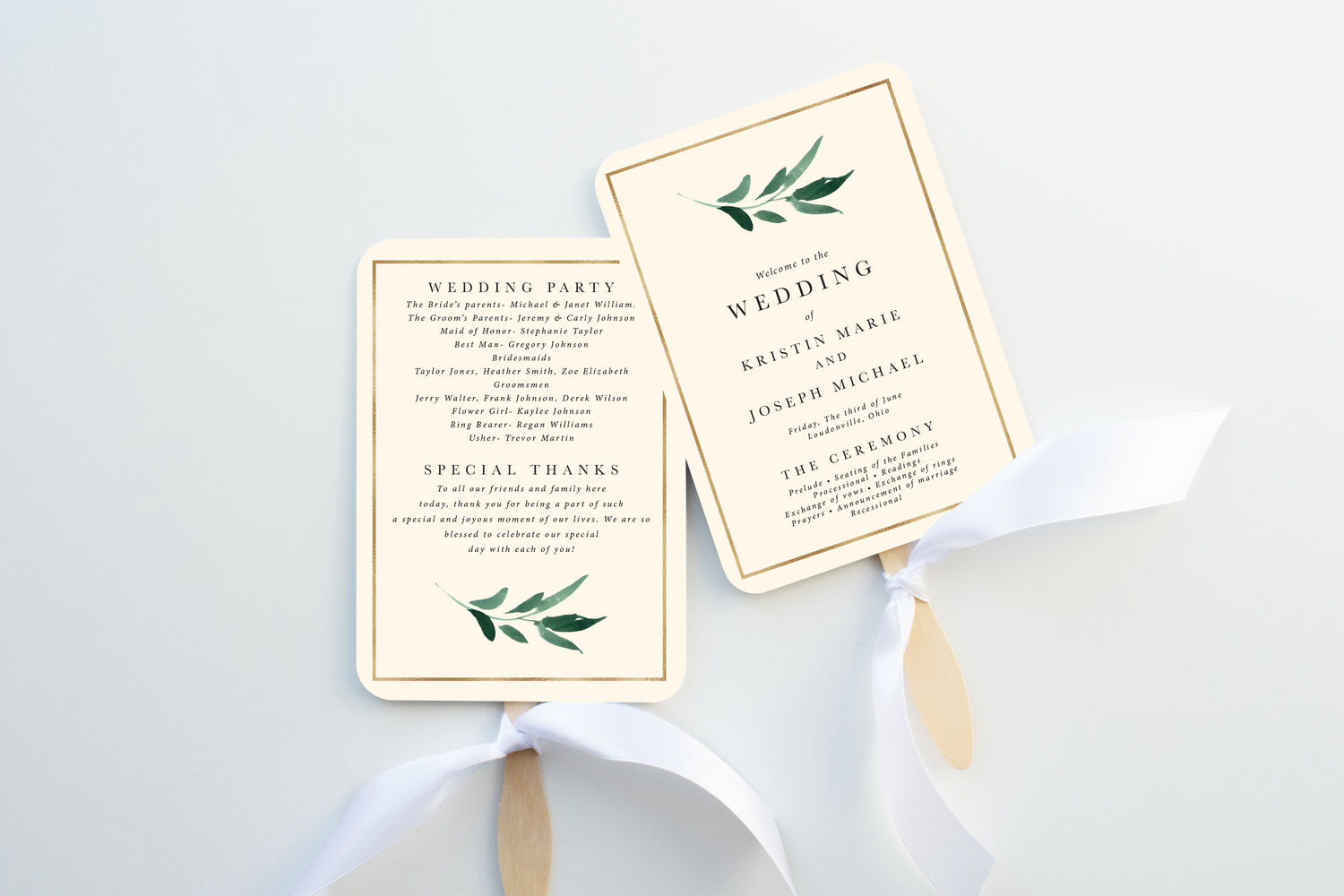 Greenery &amp; Ivory Wedding Program Fan