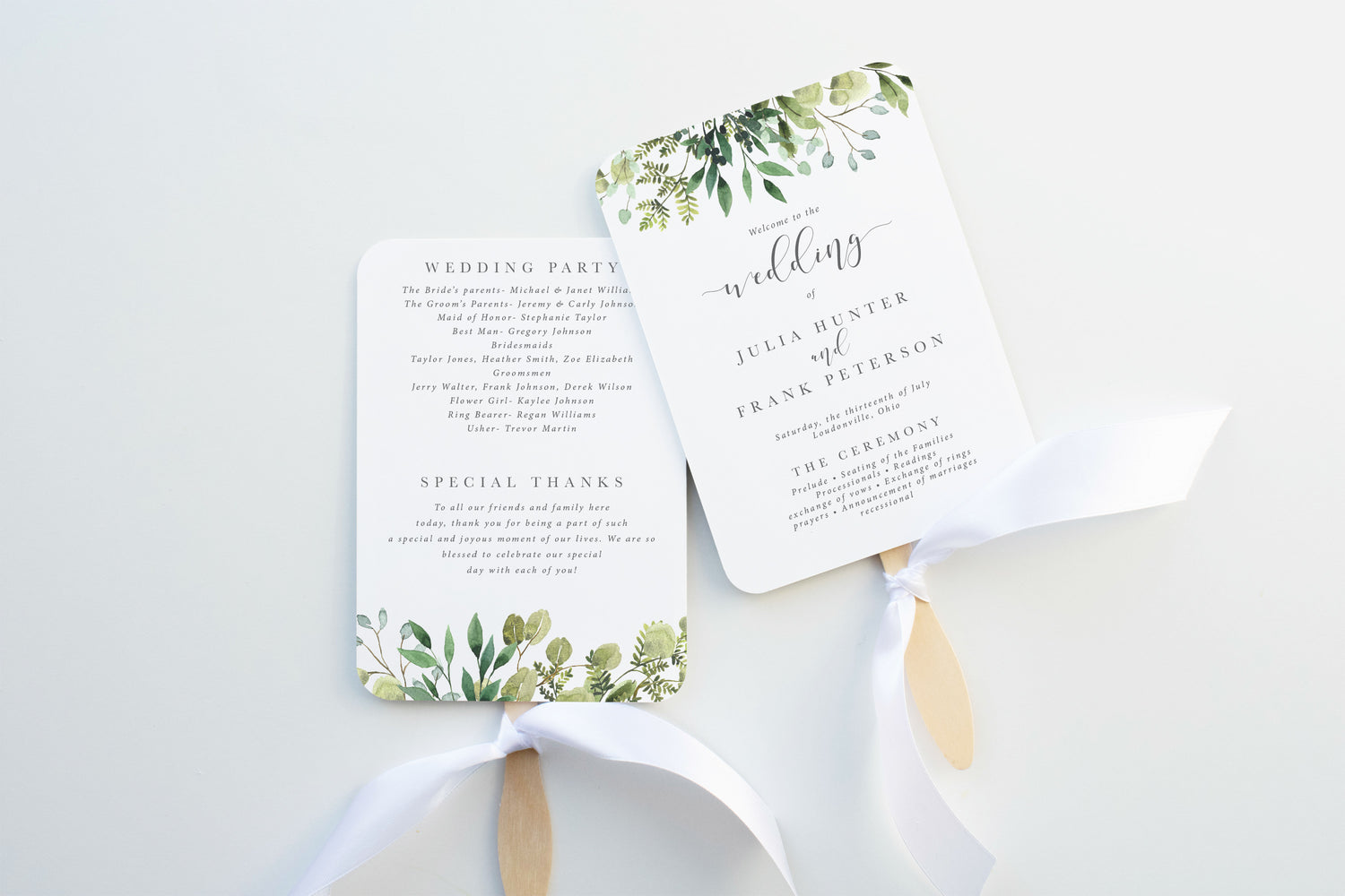 Simple Greenery Wedding Program Fan