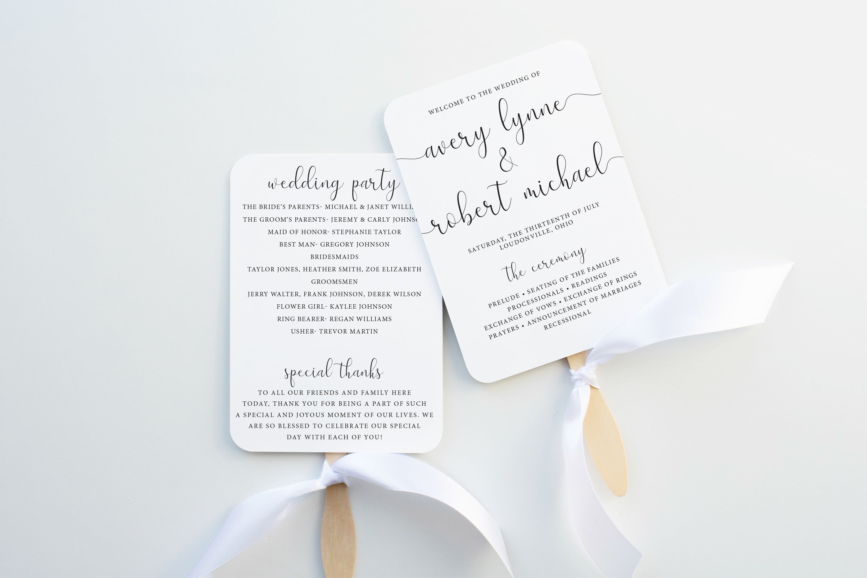 Minimal Script Wedding Program Fan