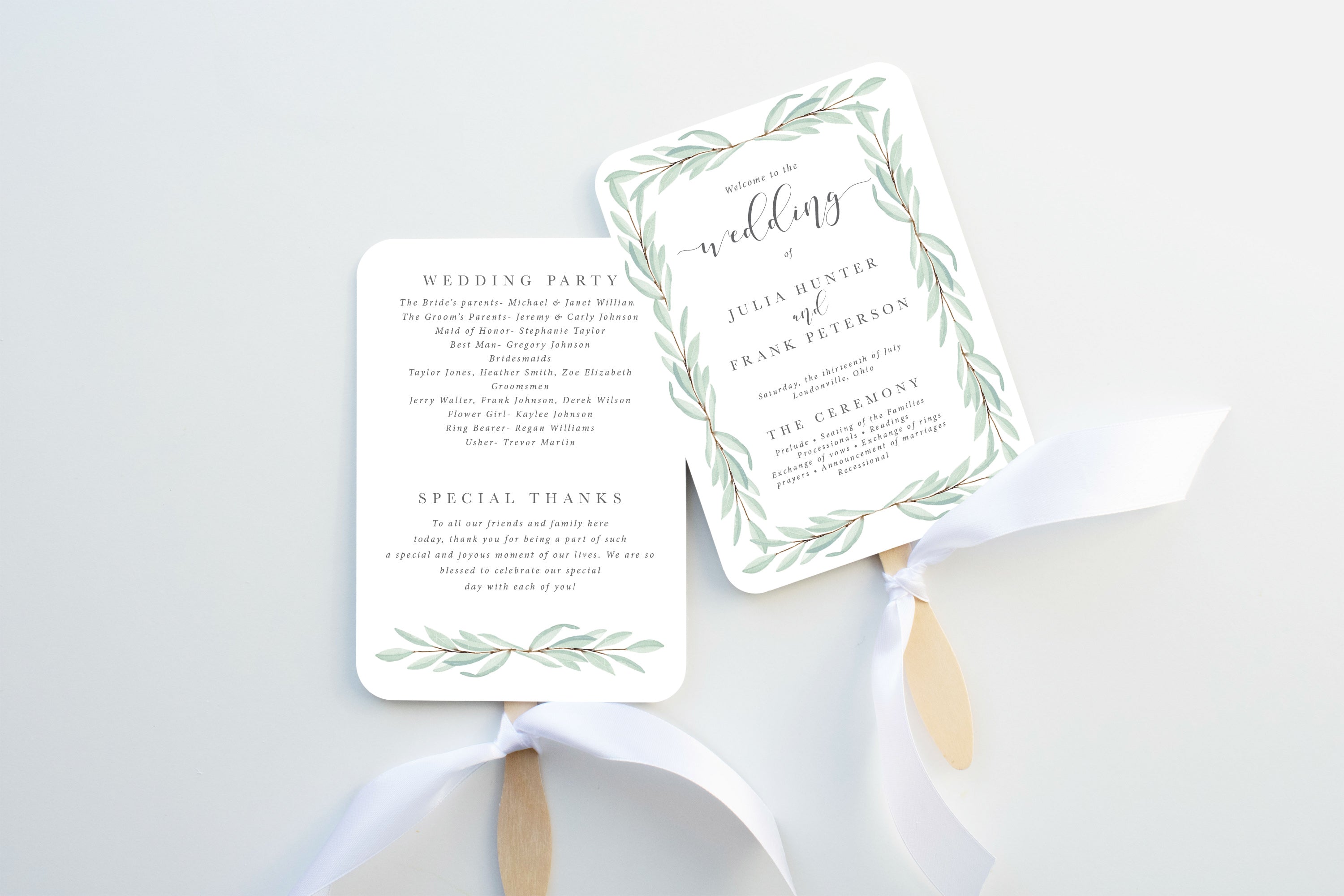 Sage Wedding Program Fan