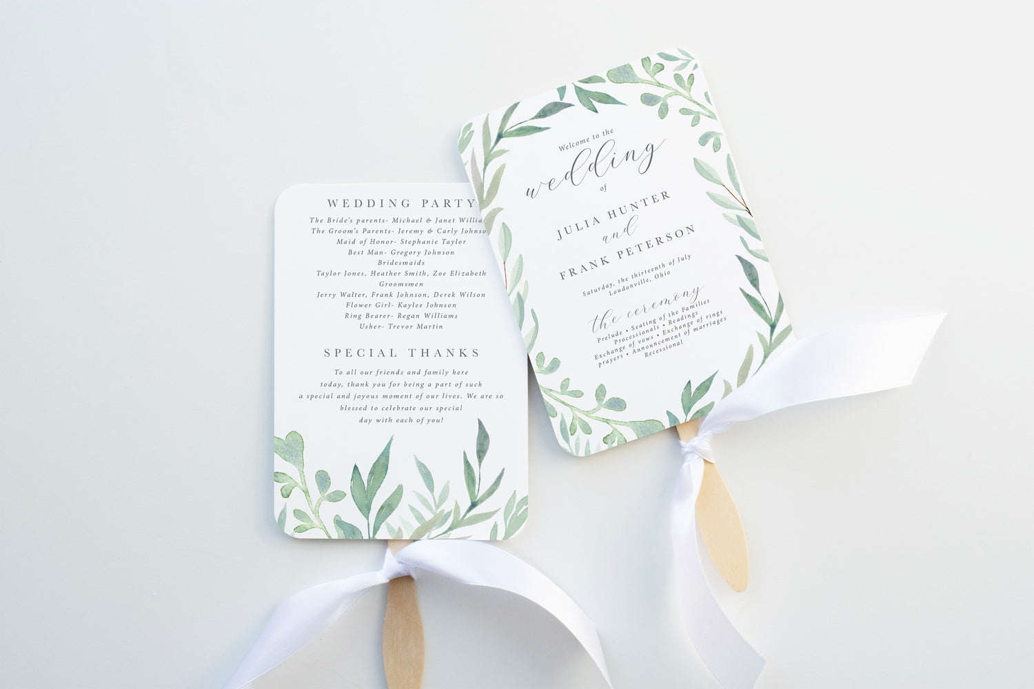 Silver Sage Wedding Program Fan