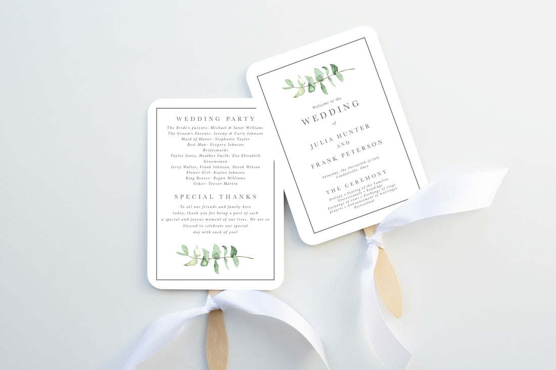 Simple Eucalyptus Wedding Program Fan