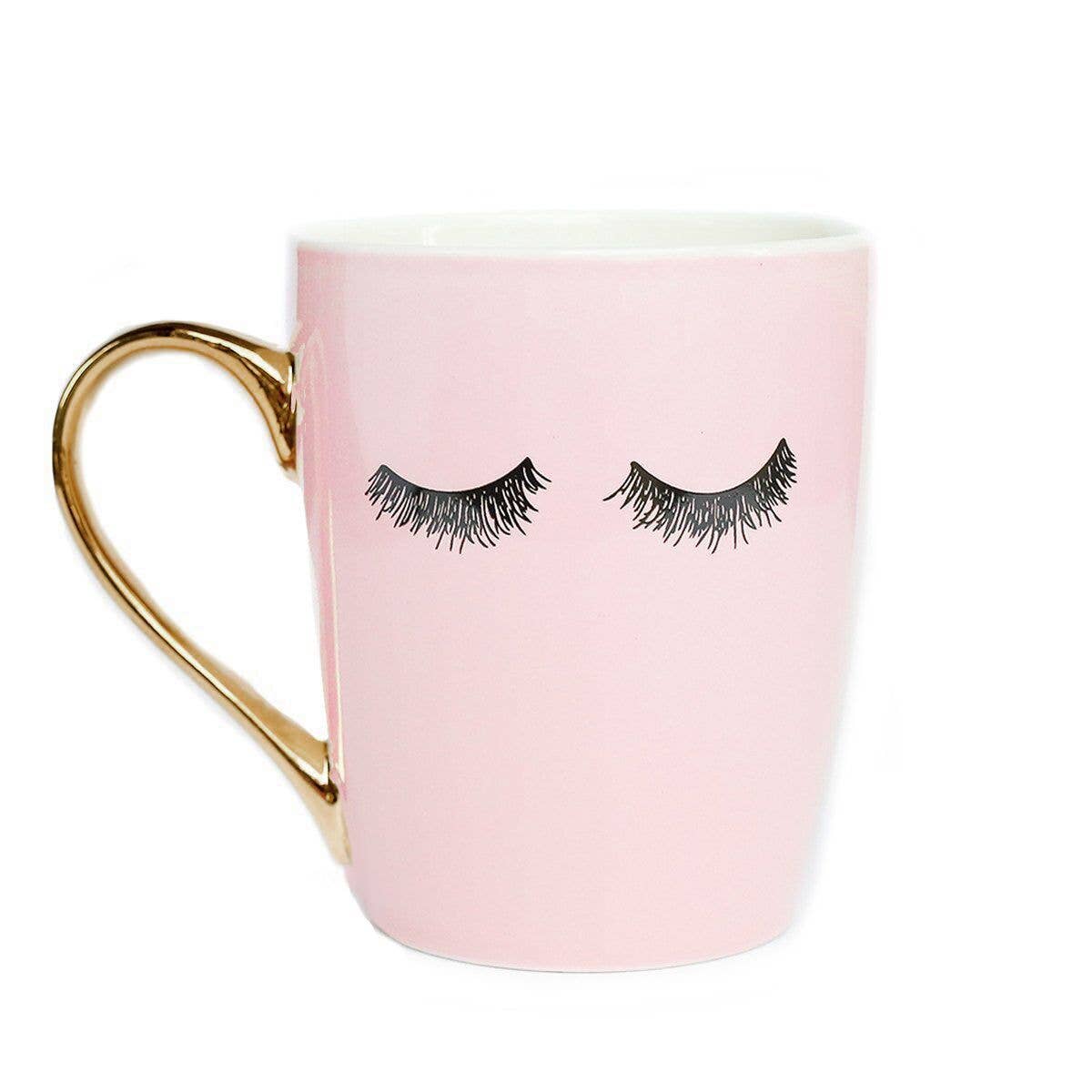 Pink Eyelashes Gold Coffee Mug